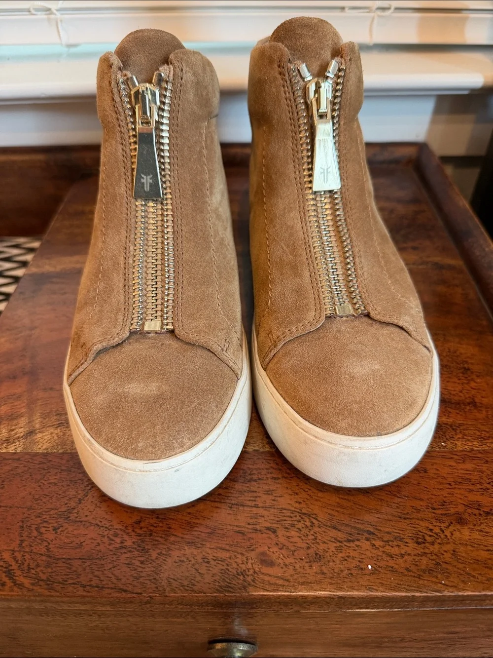Frye -Suede Zip-Front Women’s Sneakers in Tan